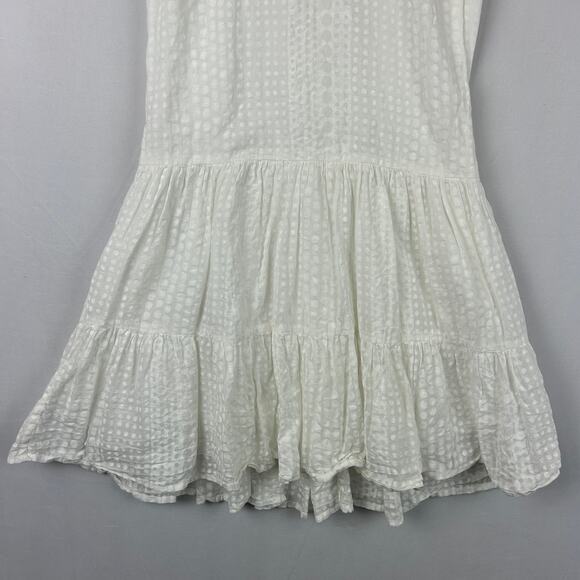 Oliphant Roll Sleeve White Polka Dot Cotton Dress V Neck Mini Women's Size S - Picture 3 of 10